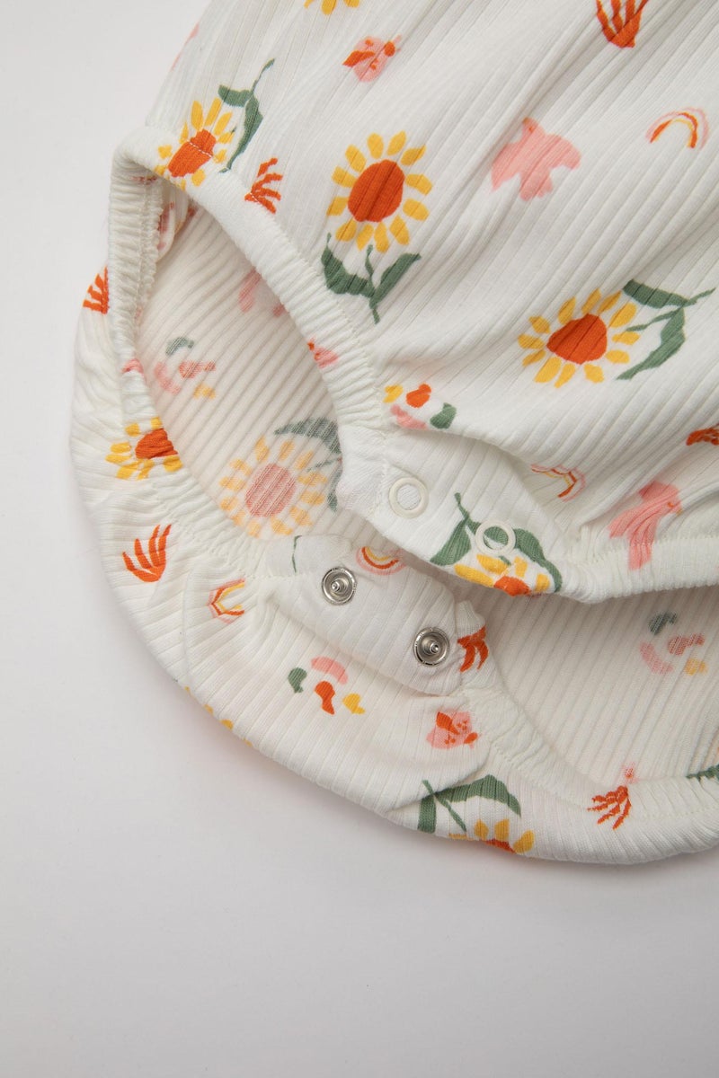 DeFacto Beige BabyGirl Baby Girl Newborn Floral Ribbed Sleeveless Jumpsuit Casual - Image 4